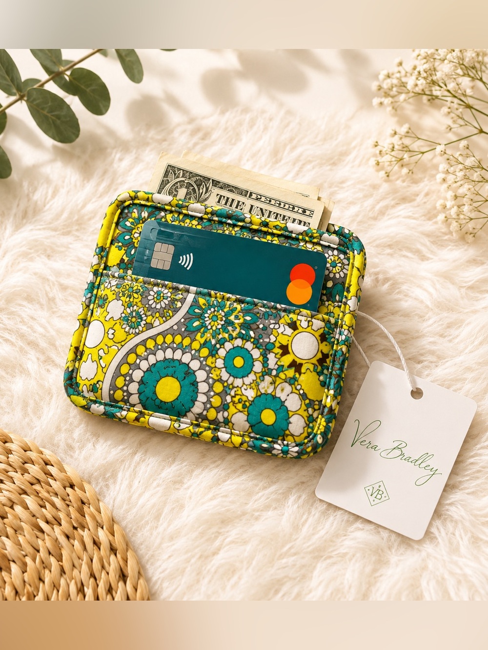 Vera Bradley Quilted Floral Fabric Mini Cash Holder Wallet